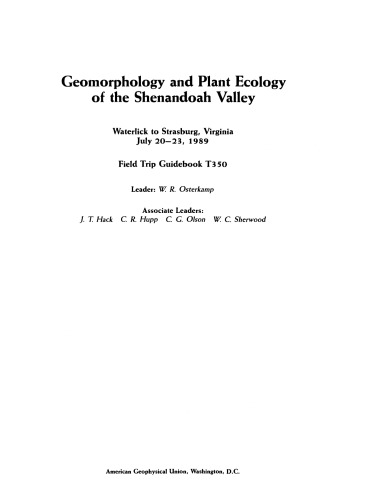 Geomorphology and Plant Ecology of the Shenandoah Valley: Waterlick to Strasburg, Virginia, July 20 - 23, 1989