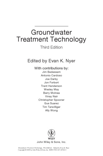 Groundwater Treatment Technology, Third Edition