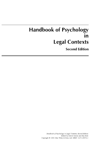 Handbook of Psychology in Legal Contexts, Second Edition