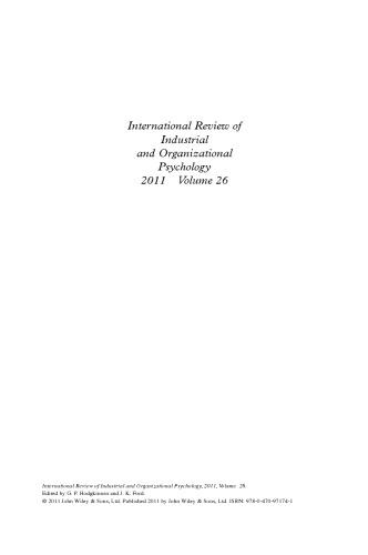 International Review of Industrial and Organizational Psychology 2011, Volume 26