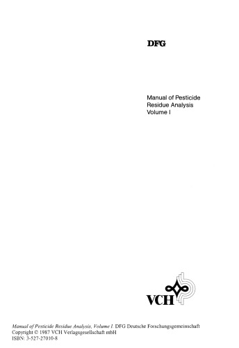 Manual of Pesticide Residue Analysis Volume I